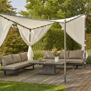 Siena Garden Seitenteile, 2er Set, weiß, für Berlino Pavillon. Vorhänge am Pavillon mit Sitzgruppe im Garten.