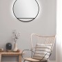 Runder DSK Design LED-Lichtspiegel Silver Cosmos, Ø 60 cm, Schwarz Matt mit umlaufendem Licht.