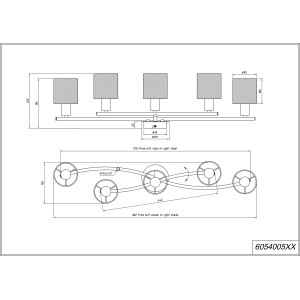Technische Zeichnung: Trio Deckenlampe Garda, 5-flammig, Nickel matt, mit grauen Stoffschirmen.