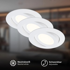 3er Set schwenkbare Briloner LED-Einbauleuchten aus Kunststoff, weiß, neutralweißes Licht.