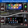 Junsun 7 Zoll Autoradio Display im Auto, zeigt CarPlay und Android Auto Oberflächen mit App-Icons und USB-Anschluss.