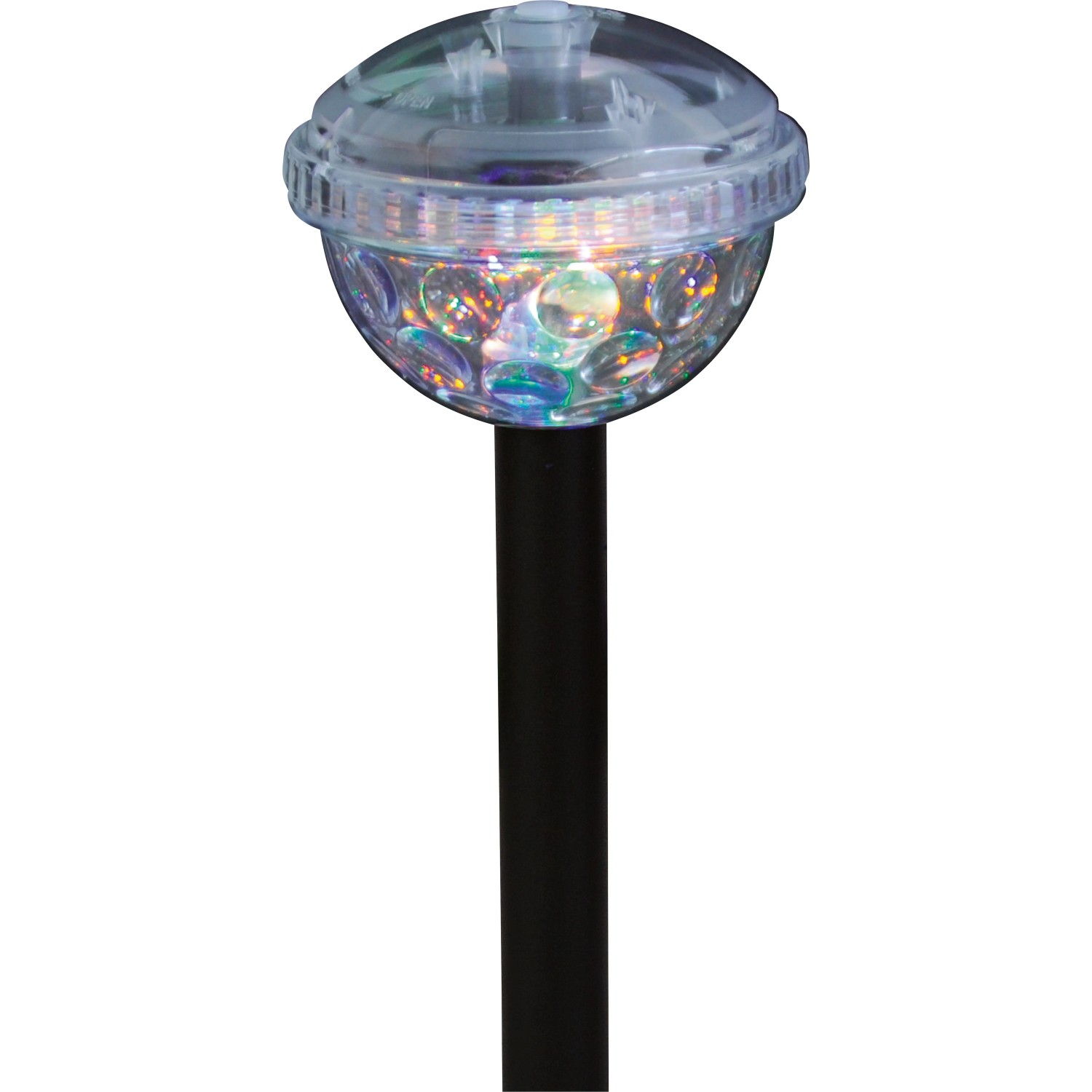 LED-Solar-Teichleuchte mit Farbwechsel und Flash-Effekt, geeignet für Teich und Garten.
