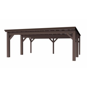 Holzbrüder Carport Ralf 42 in Grau- und Dunkelbraun, stabile Holzkonstruktion mit Dach für sicheren Stellplatz.