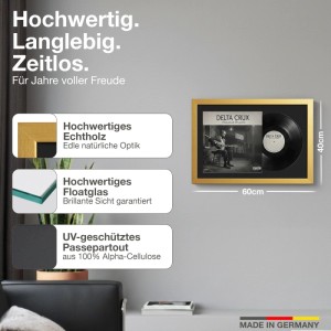 Goldener Schallplattenrahmen 40x60cm mit Passepartout für Vinyl und Cover.