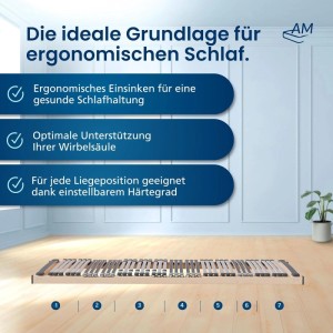 Vormontierter 7-Zonen Lattenrost 90x200 cm mit flexiblen Federleisten, hergestellt in Deutschland.