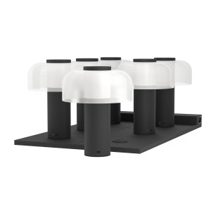 EGLO LED Außen-Tischlampen Ponente, schwarz-weiß, Akku, Touchdimmer, kabellos, H 20cm, auf Ladestation.
