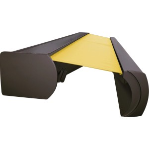 Spettmann Kassettenmarkise, gelb-weiß gestreift, anthrazitfarbenes Gestell. Sonnenschutz für Terrasse und Balkon.