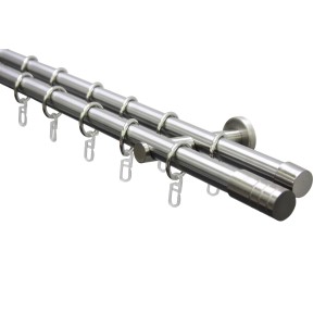 Gardinia Gardinenstangen-Set Zylinder, 2-läufig, Edelstahloptik, mit Ringen und Trägern.