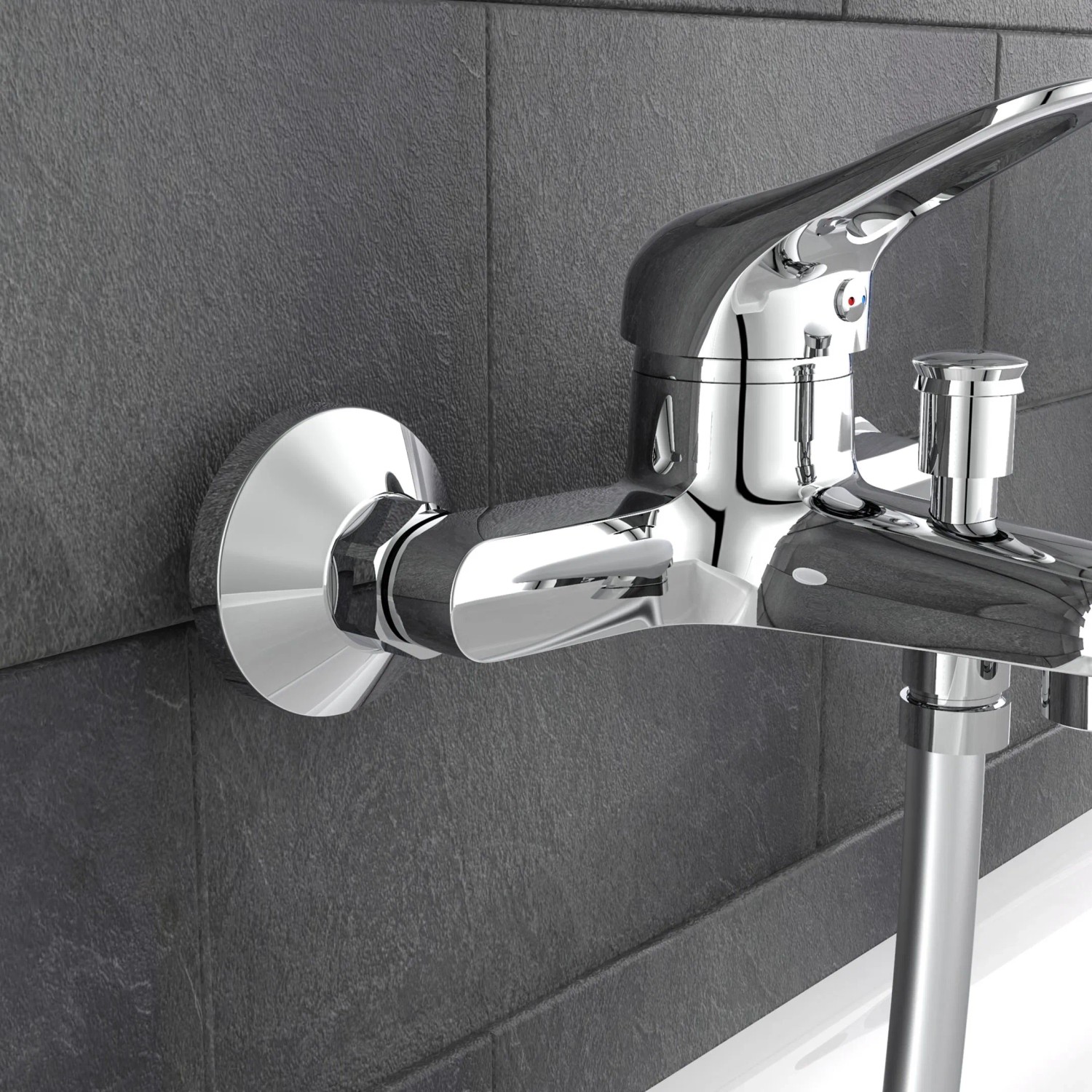 Schütte Wannenarmatur Porto Chrom, elegante Badarmatur für die Wanne mit Brauseanschluss.