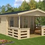 Imprägniertes Alpholz Gartenhaus Lappland-40 mit Satteldach und überdachter Veranda.
