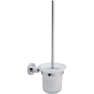 tesa® LOXX WC-Bürstengarnitur, verchromt, mit Glasbehälter und Wandhalterung.