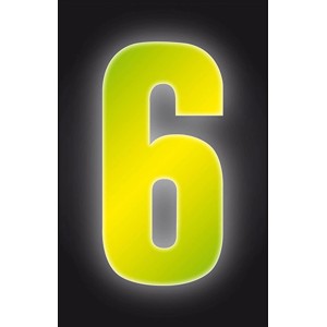 Gelbe, reflektierende Klebezahl 6 von Conacord, 17 cm hoch, für Hausnummern.