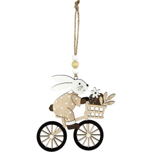 Dekoanhänger: Hase auf Fahrrad, braun, 12x11,5 cm. Osterdekoration für eine fröhliche Atmosphäre.