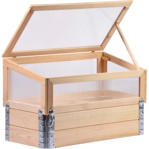 Offenes Frühbeet Pflanzbeet Größe M aus Kiefernholz mit Polycarbonat-Aufsatz.