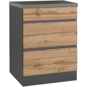 Held Möbel Kochfeldumbauschrank Turin, 60 cm, Wotaneiche/Graphit, mit 2 Auszügen.