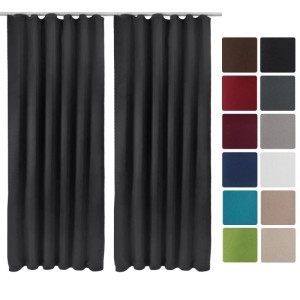 2 schwarze Beautissu Blackout Vorhänge Amelie 140x245cm mit Kräuselband, verdunkelnd.