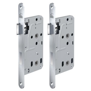 2er-Set Basi Zimmertürschlösser ES 929 BAD DIN Links, Edelstahl Rundstulp, Kunststofffalle, Aluminiumriegel