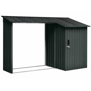 Floraworld Kaminholzregal mit Geräteraum aus Stahlblech, anthrazit. Holzunterstand und abschließbarer Geräteschuppen.