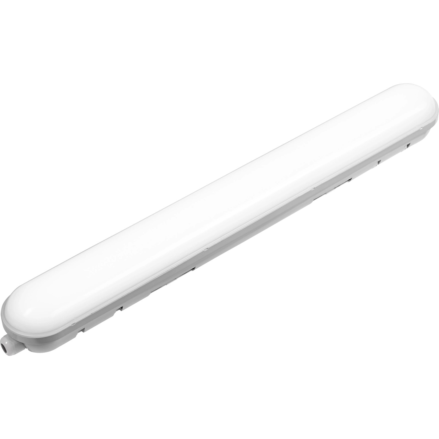 Graue LED Feuchtraumleuchte, 12 W, für Bad und Keller. Lange, schmale Bauform.