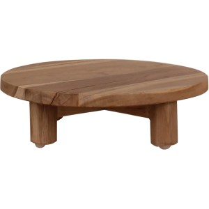 Braunes Podest aus Teak-Holz, rund, Ø 30 cm, ideal als Blumenständer für den Innenbereich.