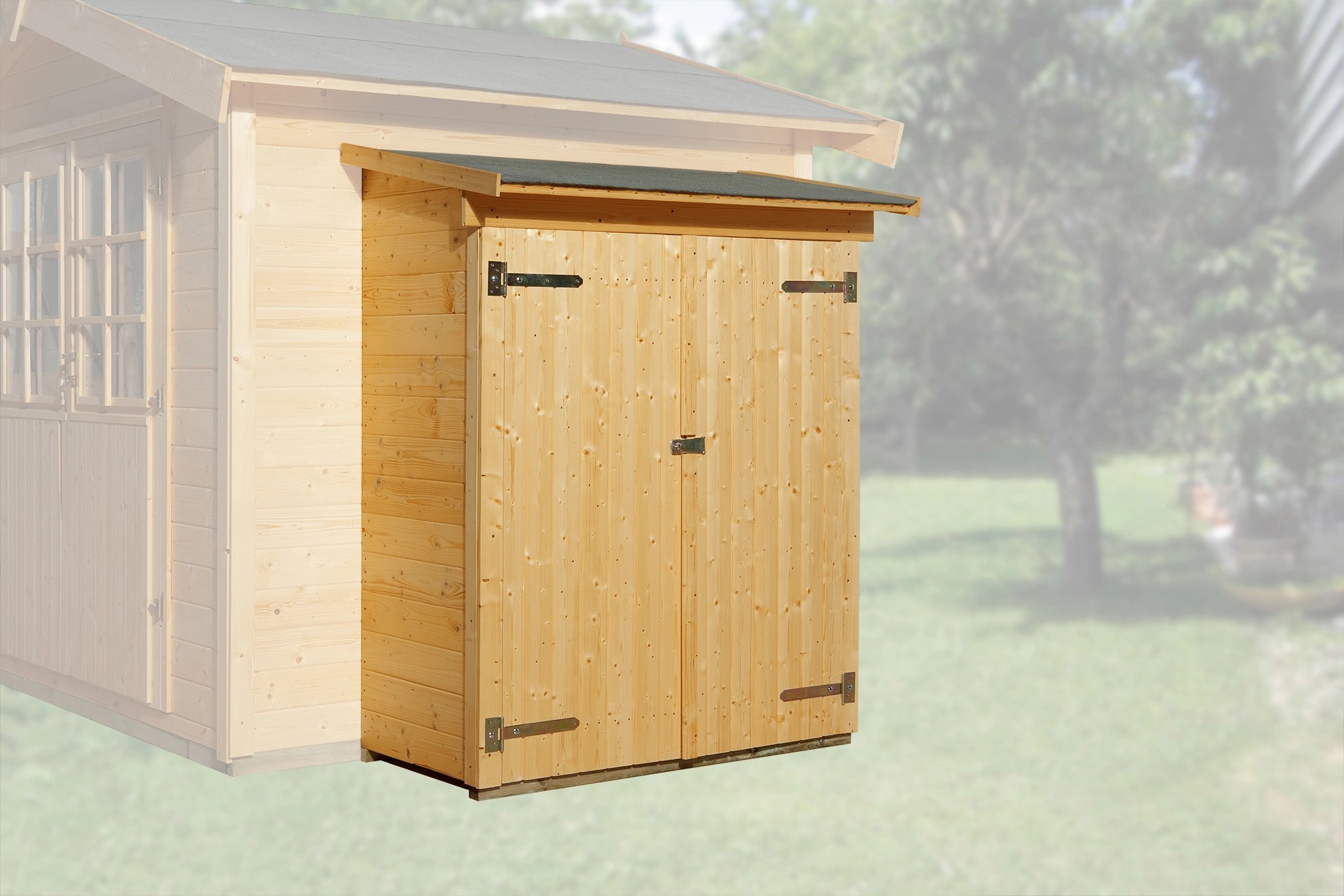 Anbauschrank Lasiert 65 x 128cm für Weka Gartenhäuser mit Wandstärke 19