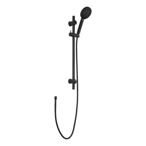 Schwarzes aquaSu Duschstangen-Set Acana mit Handbrause und Schlauch.