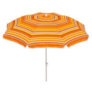 Schneider Balkonschirm Ø 180 cm, gestreift in Orange- und Brauntönen.