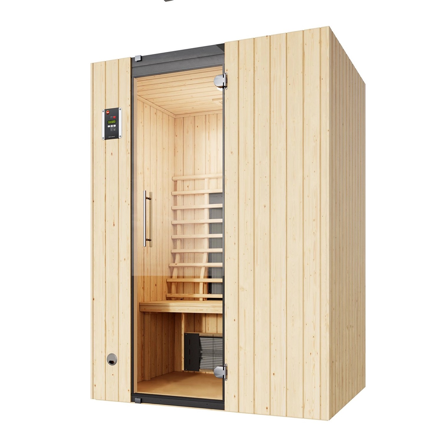 Weka Infrarotkabine Tanilla 2 mit Linienstrahler, Fichtenholz und Glastür.