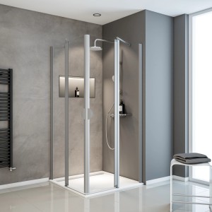 Schulte Eckeinstieg Sunny, 4-teilig, Alu-Natur, Klarglas, 180x80 cm. Dusche mit Eckeinstieg.