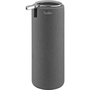 Sandgrauer baliv Seifenspender aus Kunststoff mit silberfarbenem Pumpkopf.