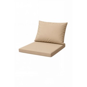 Beiges Sitzkissen-Set für Polyrattan-Sessel, bestehend aus Sitz- und Rückenkissen.