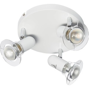 Weiße Deckenleuchte Casaca Rondell mit 3 dreh- und schwenkbaren Spots und Klarglas