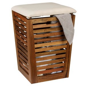 Wenko Wäschetruhe mit Sitzpolster Fondi 40 cm x 56 cm x 40 cm Akazie 55 l