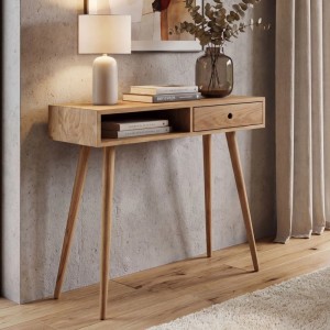 MCA Konsolentisch P55 aus Massivholz mit Schublade und Staufach, 80x80x34 cm.