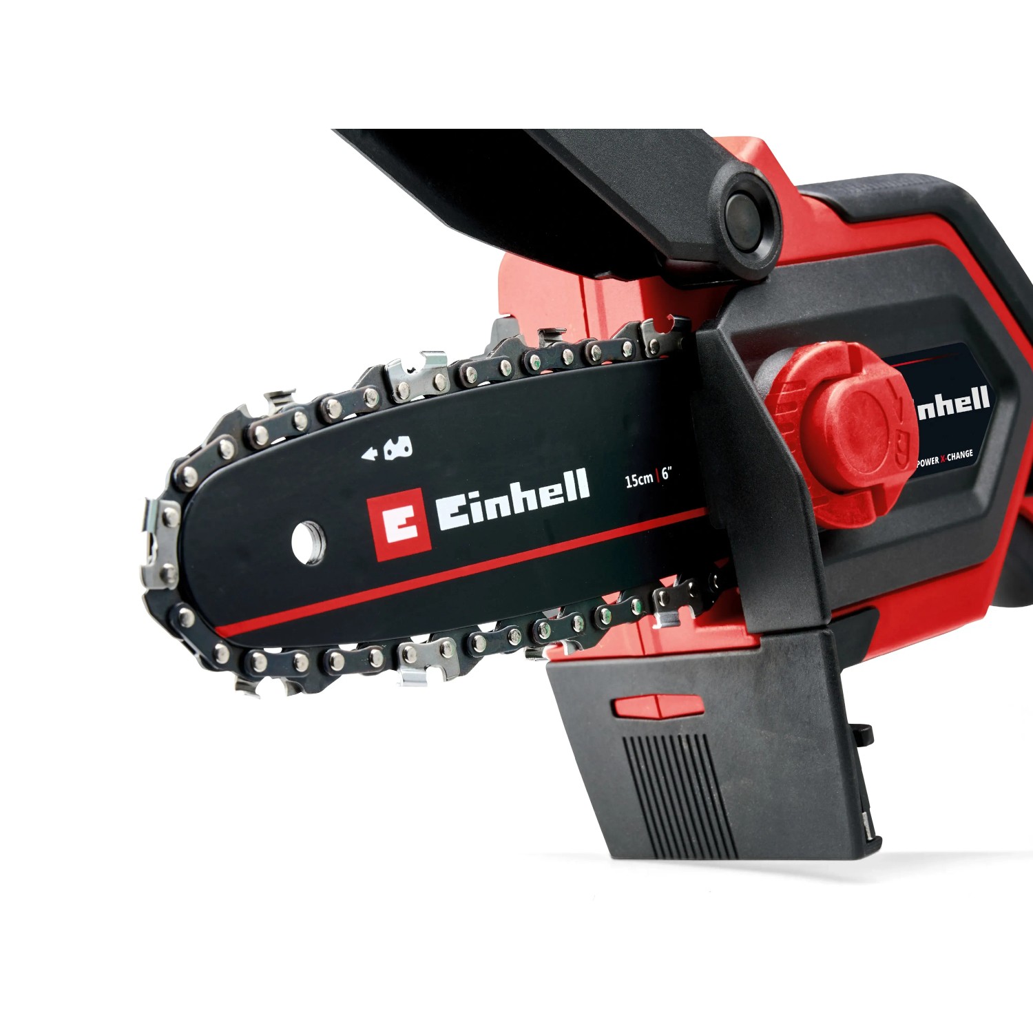 Einhell Akku-Kettensäge GE-PS 18/15 Li BL Kit, rot/schwarz, mit 15,8 cm Schwert.