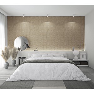 Beige-braune Marburg Vliestapete mit modernem Dreiecksmuster im Schlafzimmer.