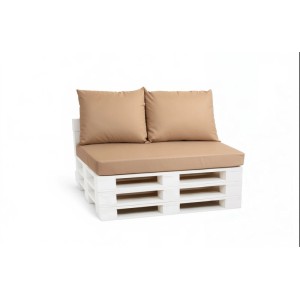 Beiges Palettenkissen-Set mit Sitz- und Rückenkissen für Palettenmöbel im Garten oder Wohnbereich.