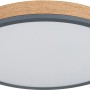Runde LED-Deckenleuchte Doro, Graphit/Holzoptik, 450mm Durchmesser. Moderne Deckenlampe für Wohnräume.