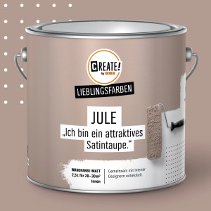 Farbeimer CREATE! by OBI Jule Satintaupe, matte Wandfarbe für Innenräume.