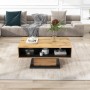Moderner Couchtisch aus Naturholzmaserung, 100x60 cm, mit offenem Staufach. Ideal als Sofatisch im Wohnzimmer.