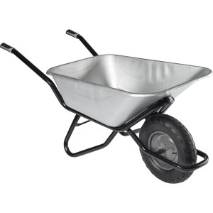 Haemmerlin Clipso Schubkarre mit 120 l Mulde aus verzinktem Stahl und schwarzem Metallgestell.