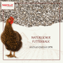 Braunes Huhn mit Supravit Kalkgrit. Natürlicher Futterkalk für Hühner, reich an Calcium für starke Eierschalen.