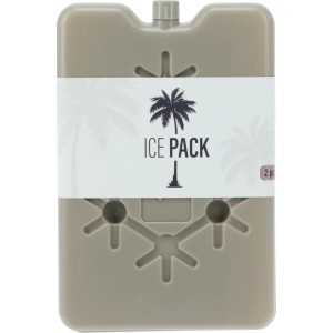 Beiges PE Kühlelement, 16x10x3 cm, mit "ICE PACK" Aufdruck. Ideal für Kühlboxen & Camping Zubehör.