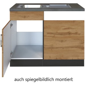 Held Möbel Spülzentrum Sorrento in Wotan-Grafik: Spülenunterschrank 110 cm mit offener Tür und Spüle.