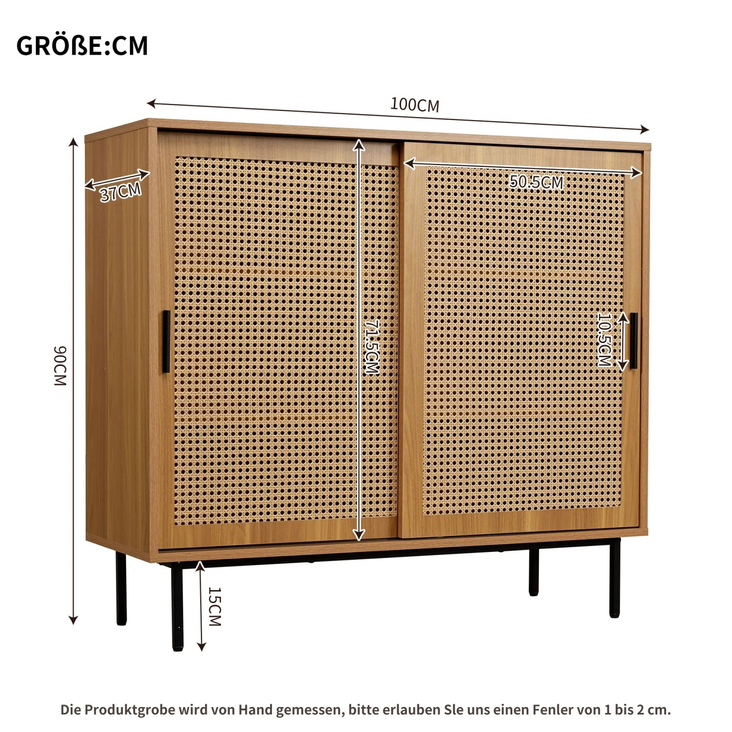 okwish Sideboard mit 2 Schiebetüren Ablage Wohnzimmer 100x90x37cm Braun_5