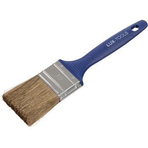 LUX Flachpinsel Lasur, 50mm, mit blauem Griff und Kunstborsten für präzises Streichen.