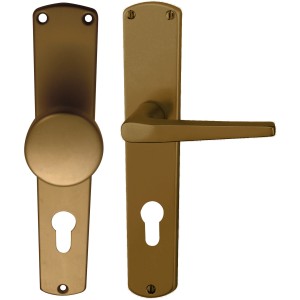 Alpertec Langschild-Garnitur Phil, Alu F4 bronziert für Wohnungseingangstüren.