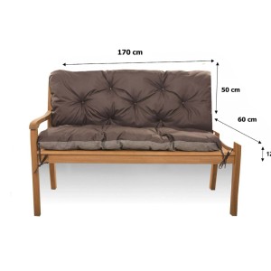 Braunes Setgarden Bankkissen Double, 170x60x50cm, für 3-Sitzer Gartenbänke.