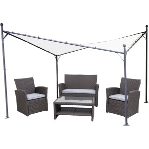Weißer Siena Garden Pavillon Berlino 400x400 cm mit Sitzgruppe. Ideal für Gartenpartys.