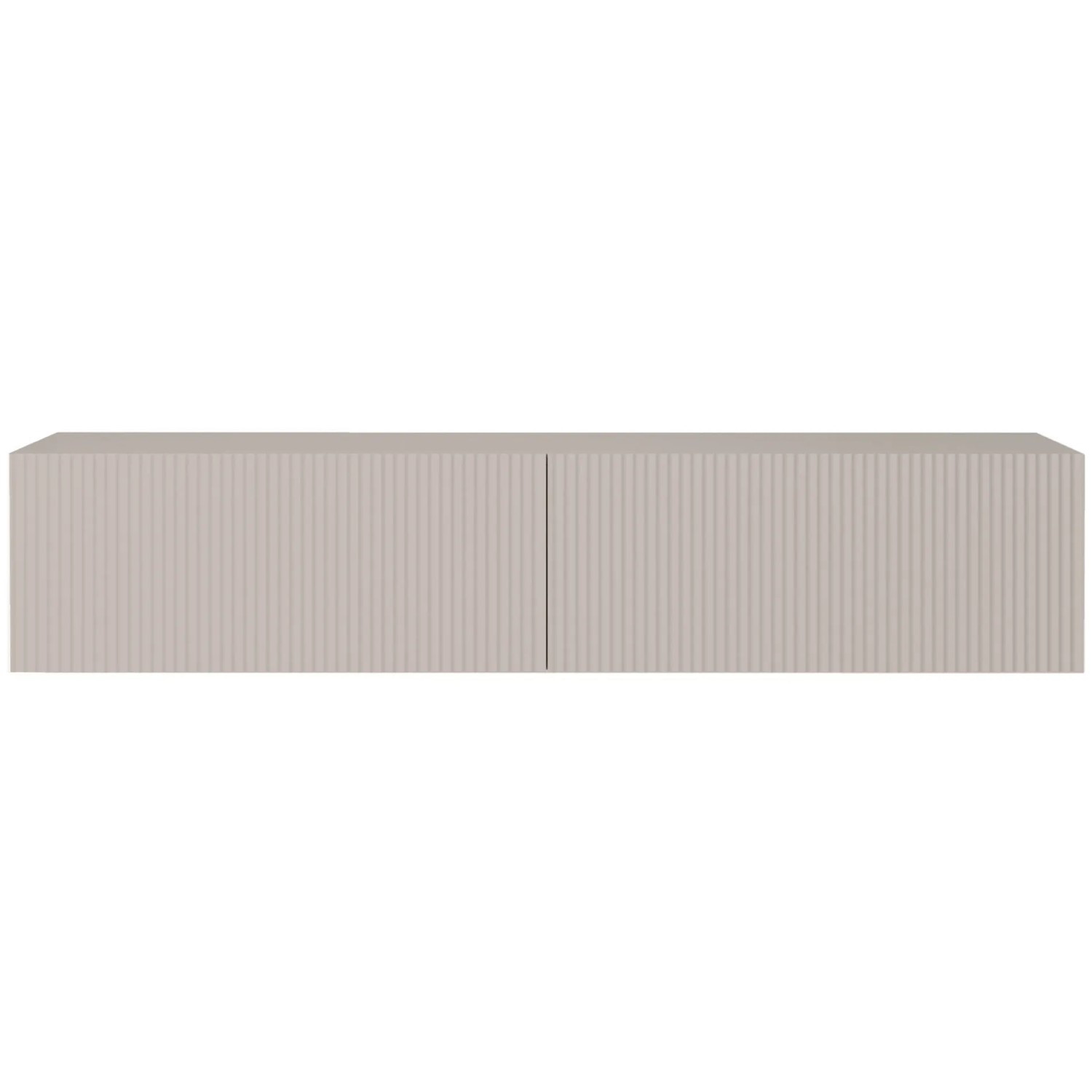 Greiges Selsey TV-Hängeboard Veldio, 140 cm, mit zwei Fächern und geriffelter Lamellenfront. Matte Oberfläche.